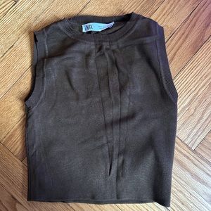 Zara Knit Brown Cropped Tank Top